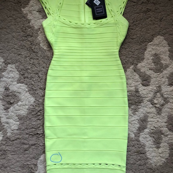 Herve Leger Neon Yellow Delfine Bodycon Dress S - Picture 3 of 8